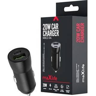 Maxlife MXCC-04 PD QC biloplader 1x USB-C 1x USB 20W, sort
