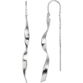 Long twisted hammered earring with chain silver, Lang ørering med twisted plade og kæde i sølv