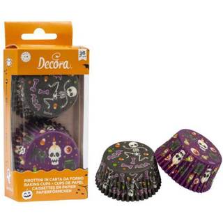 Muffinsforme Halloween skeletter sort og lilla 36 stk