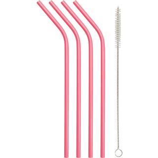Sugerør i Rustfrit stål (4 stk.) Inkl børste til rengøring - Genanvendelig & Miljøvenlig - Pink