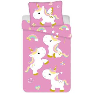 Enhjørning sengetøj - 150x210 cm - Unicorn børnesengetøj - 2 i 1 design - Sengesæt i 100% bomuld
