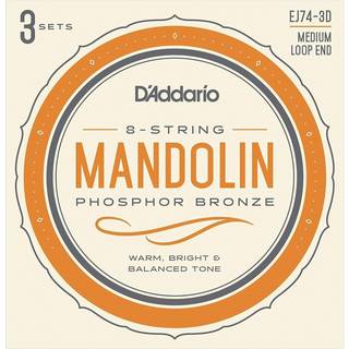 D'Addario Mandolin Strings - Mandolin Strings - Phosphor Bronze - For 8 String Mandolin - Rich Full Tonal Spectrum - EJ74-3D - Medium 11-40