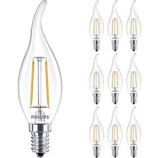 Fordelspakke 10x Philips Corepro LED Kerte E14 Bent-tip filament klar 2W 250lm - 827 ekstra varm hvid | erstatter 25W