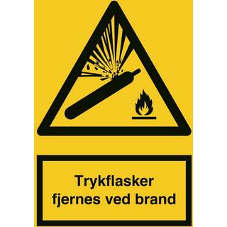 Advarselsskilt - Trykflasker fjernes ved brand - selvkl. 297x210 mm