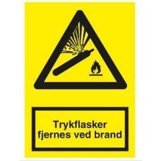Advarselsskilt Trykflasker fjernes ved brand - Selvklæbende vinyl