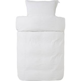 Vævet krepp sengetøj til dobbeltdyne - 200x220 cm - Allergivenligt hvidt krepp sengesæt i 100% bomuld - Høie of scandinavia pure white