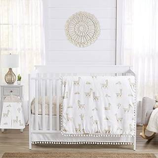 Sweet JoJo Designs Boho Llama Baby Boy Girl Nursery Crib Bedding Set - 4 stykker - k?nsneutral beige taupe tan bohemsk sydvest vandfarve bjergkak