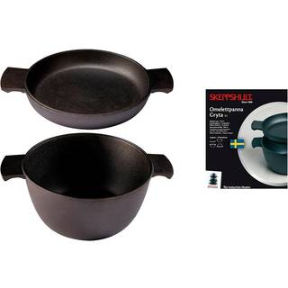 Skeppshult Grytstapel 2-teiliges Set mit Bräter 23 cm / 3 L & Deckel / Omelettepfanne - Gusseisen - Schwarz