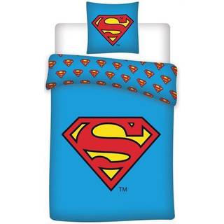 Superman sengetøj - 140x200 cm - Superman logo - 2 i 1 sengesæt - Dynebetræk i 100% bomuld