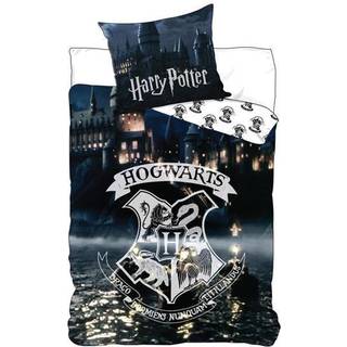 Harry Potter sengetøj - 140x200 cm - Hogwarts Logo - Selvlysende sengetøj - 2 i 1 sengesæt - 100% bomuld