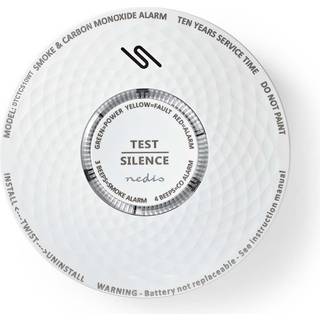 Nedis - Smoke & kuliltealarm | Batteri | Batteri levetid op til: 10 År | EN 14604 | Med testknap | 85 dB | ABS | Hvid - DTCTCS10WT