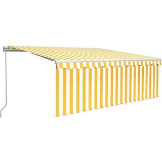 markise m. gardin + LED 4x3 m manuel betjening gul og hvid
