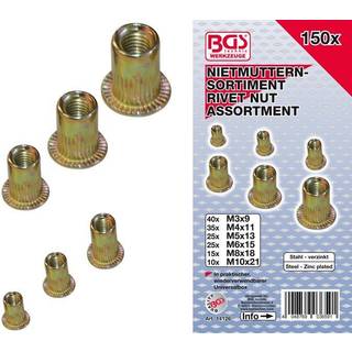 BGS Gevindnitte sortiment galvaniseret stål 3-4-5-6-8-10mm. 150 dele (14126)