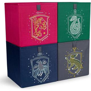UKONIC HARRY POTTER HOGWARTS HOUSES 11-tommer Storage Bin Cube Arrangører Sæt på 4 | Stofkurvbeholder Cubby Cube Closet Organizer | Wizarding Wor
