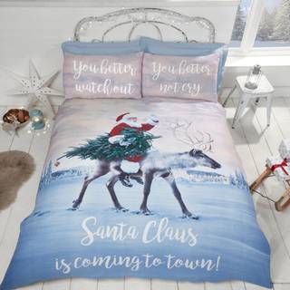 Julemanden ''Santa's Coming to Town'' sengetøj til dobbeltdyne, 200x200cm