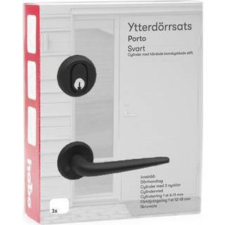 Habo Porto dørgrebssæt til yderdør inkl. cylinderbesætning, sort aluminium