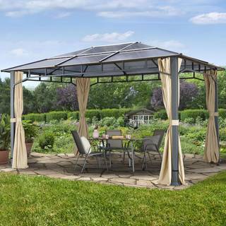 3x4m, hardtop havepavillon, inkl. 4 sidegardiner, champagnefarvet - (300160)