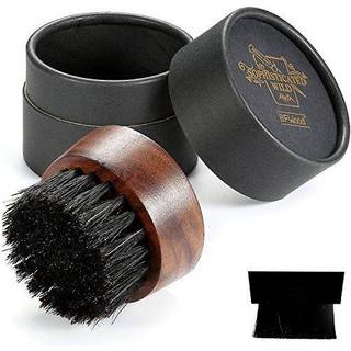 Bfwood Beard Brush til m?nd - vildsvin b?rste lille og rund - sort valn?dstr?
