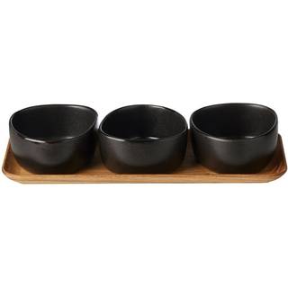 Aida Raw Organic skålsæt med træbakke Titanium Black