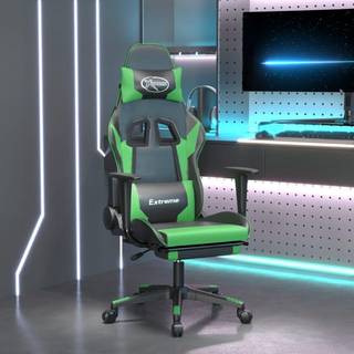 gamingstol med fodstøtte kunstlæder sort og grøn