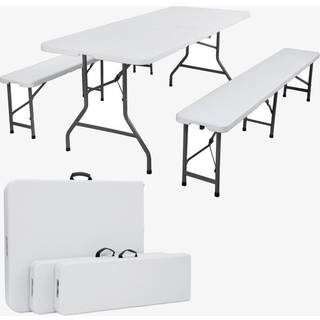 Arebos® øltelt-sæt - ølbordssæt, sammenklappeligt bord og 2x sammenklappelig bænk 183 cm