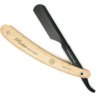 Parker Shaving Parker PTPBA - Light Wood Handle Push Type Black Blade Holder Barber/Straight Razor