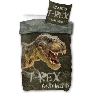 Sengetøj 140x200 cm - T-rex dinosaur sengetøj - 2 i 1 design - Sengetøj børn i 100% bomuld