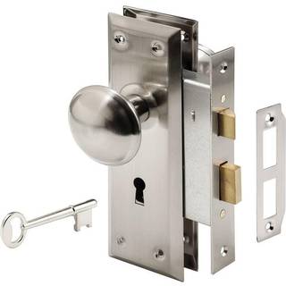 Prime-line E 2330 Mortise Keyed Lock Set med satin nikkelknap-Perfekt til udskiftning af ødelagte antikke låsesæt og mere passer 1-3/8 in.-1-3/4