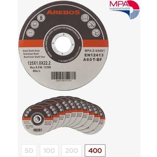 Arebos® INOX skæreskivesæt - Flexskiver 125 x 1,2 x 22,2 mm,til rustfrit stål, metal,... - MPA-testet - 400 stykker