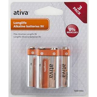 Ativa New Alkaline 6LR61 E 9V Longlife batteri, pk med 3 stk