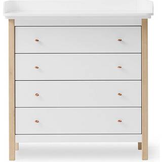 Oliver Furniture Puslekommode, 4 skuffer m. pusleplade Hvid/Eg