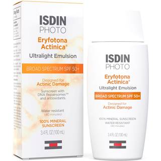 ISDIN Eryfotona Actinica zinkoxid og 100 % mineralsk solcreme bredspektret SPF 50+ Ingen hvid stbt velegnet til flsom hud 3,4 Fl Oz