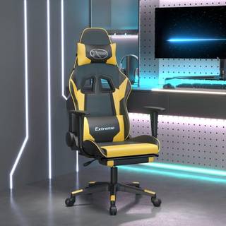 gamingstol m. massage og fodstøtte kunstlæder sort guldfarvet