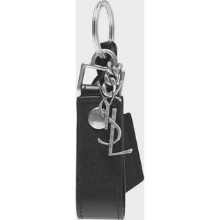 SAINT LAURENT - Leather and Burnished Silver-Tone Key Fob - Men - Black