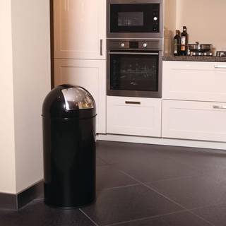 Affaldsspand, V-part, med push låg, inderspand i metal, brandsikker, Mat sort, 40 l