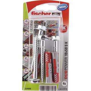 Fischer DuoPower 10 x 50 mm S Universel nylonplug med skrue - 4 stk.