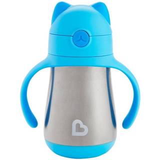 Munchkin Cool Cat 8 oz Rustfrit stål Sippy-kop til småbørn med sugerør – Spildsikker, dobbeltvægget, katteøre-låg, nemt at åbne