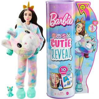 Barbie Cutie Reveal Doll Fantasy Series Unicorn plyskostume 10 overraskelser inklusive minik?ledyr og farveskift