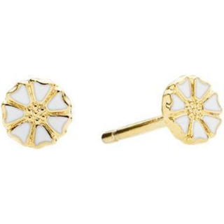 Lund Copenhagen Marguerit Mikro Forgyldte ørestikker med hvid emalje Ø 5 mm