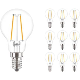 Fordelspakke 10x Philips Corepro LED Lustre E14 Kugle filament klar 2W 250lm - 827 ekstra varm hvid | erstatter 25W