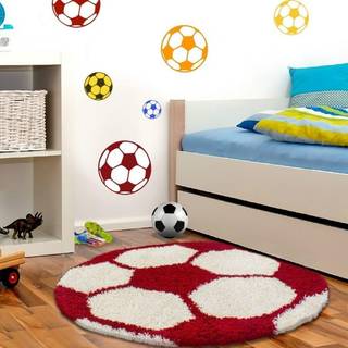 Fun Rund Børnetæppe Fodbold - Rød - 120x120 (Rund)