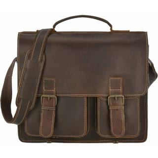 Greenburry Aktentasche Herren Damen Leder 39x33cm "Buffalo" mit 2 großen Hauptfächern, A4 Ordner passt, Schultasche, Lehrertasche, braun