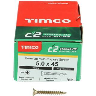 TIMco 50045C2 C2 Klassisk Træskrue PZ2 CSK ZYP 5,0 x 45 mm Æske med 200 stk.