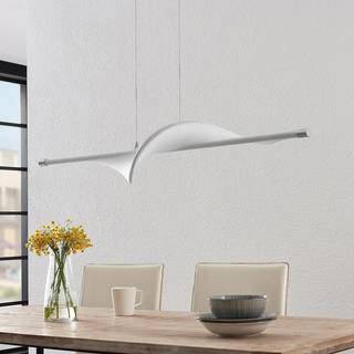 Lucande LED-pendellampe Edano, 122 cm, hvid, tekstil, dæmpbar