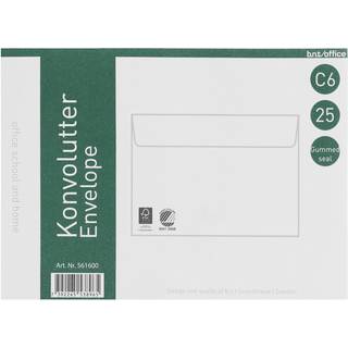 BNT C6K kuvert 70g fugtgummieret hvid 20stk