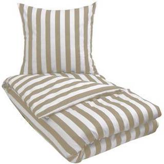 Stribet sengetøj - 150x210 cm - Blødt bomuldssatin - Nordic Stripe - Sandfarvet og hvidt sengesæt