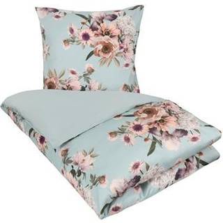 Blomstret sengetøj - 140x200 cm - Blue flower - 2 i 1 design - Sengesæt i 100% Bomuldssatin - Excellent By Borg