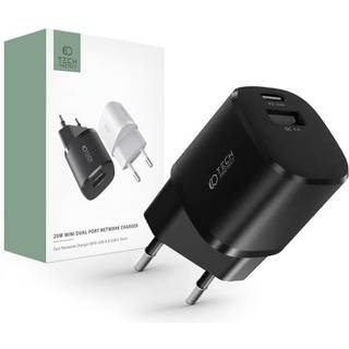 Tech-Protect 20W Vægoplader m. 1 x USB-A QC & 1 x USB-C PD - Sort