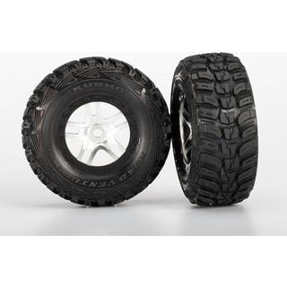 Traxxas - TRX5976R - Tire & wheel assy, glued (S1 compound) (SCT Split-Spoke satin chrome, black beadlock wheel, Kumho tire, insert) (2) (front/rear)