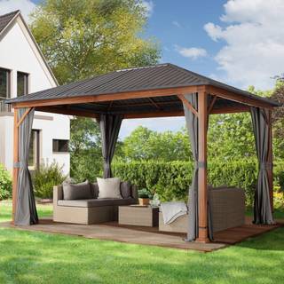 3x4m, hardtop havepavillon, inkl. 4 sidegardiner, loft grå - (300185)